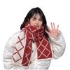Christmas gift red scarf women's winter plaid versatile warm knitted wool senior sense student scarf