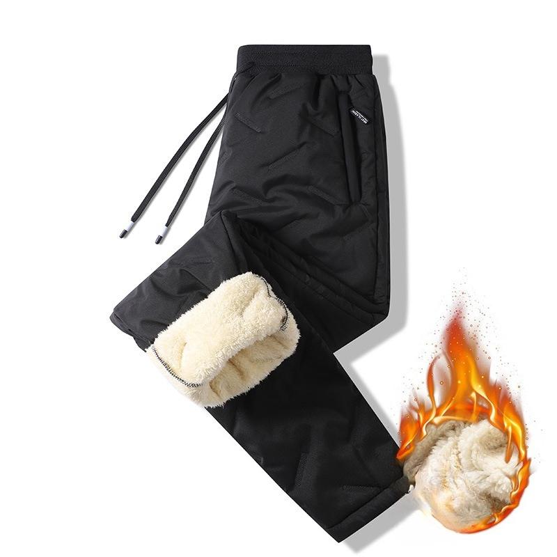 Men's Loose-Fit Oversized Windproof Fleece-Lined Shearling Sports Trousers for Autumn and Winter