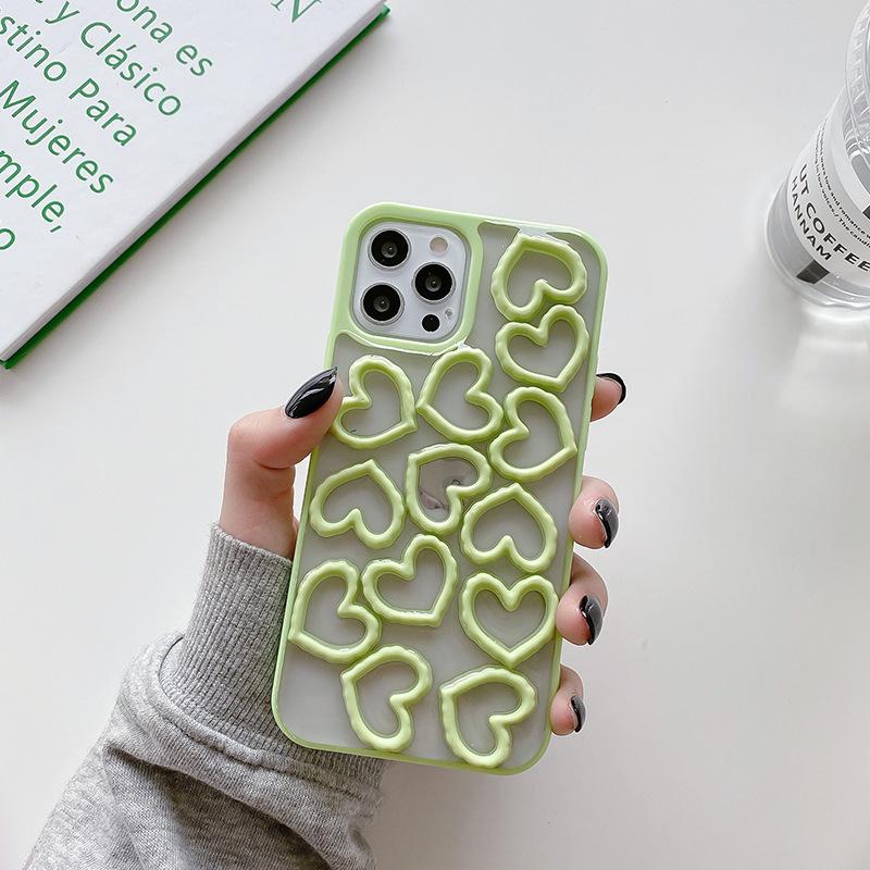 Iphone16Promax Case For Apple 15Pro Solid Color 17 Hollow Love Heart 14 Drops Of Glue Women