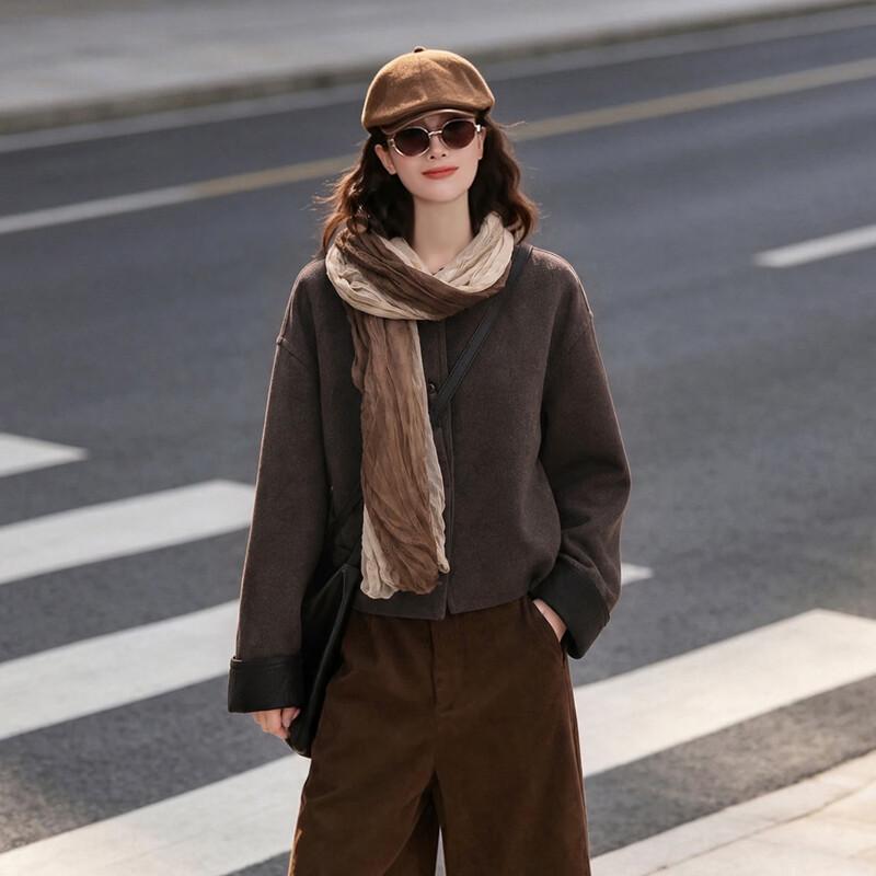 Bailuyu Relaxed Fit Cropped Jacket with Scarf Collar