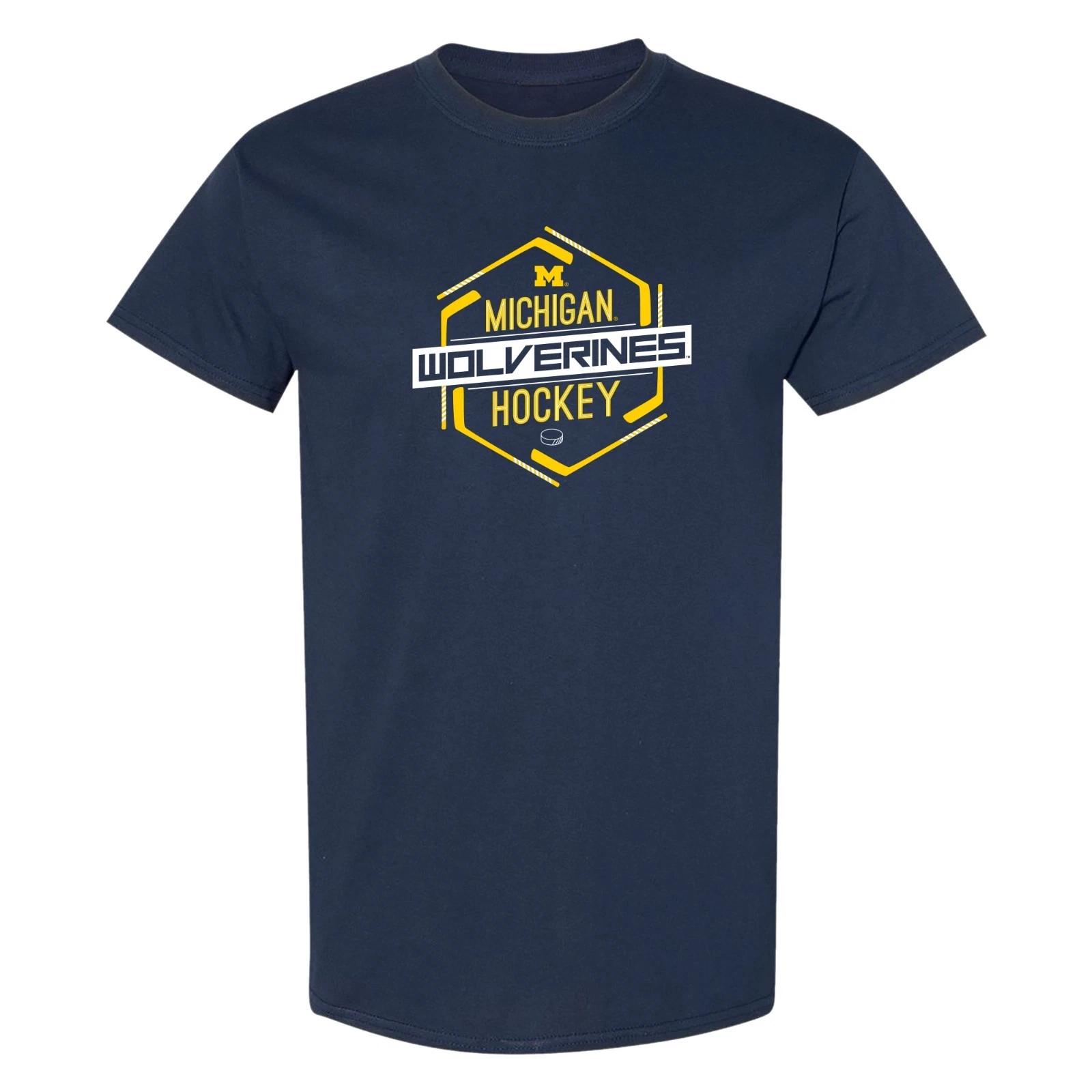Michigan Wolverines Hockey Hex T-Shirt - Navy 3XL