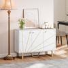 Living Room Sideboard, 2 Three-Door Cupboards, Adjustable Shelf, Metal Legs, White Marble Effect