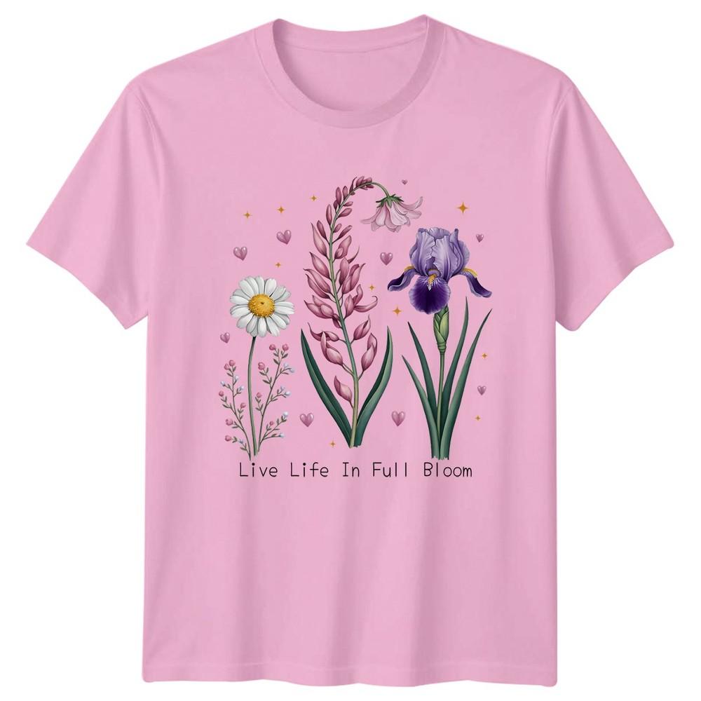 Live Life In Full Bloom Unisexs TShirt Vintage Flowers Floral Birthday Gift