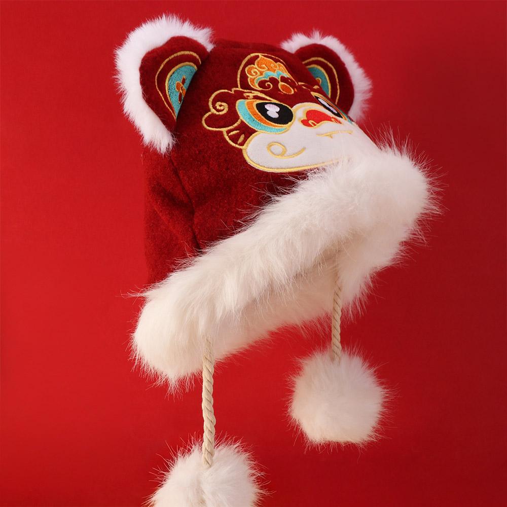 Chinese Style Children's Lion Dance Hat Ear Muffs Winter Warm Hat New Year Red Cap  Female/Girls