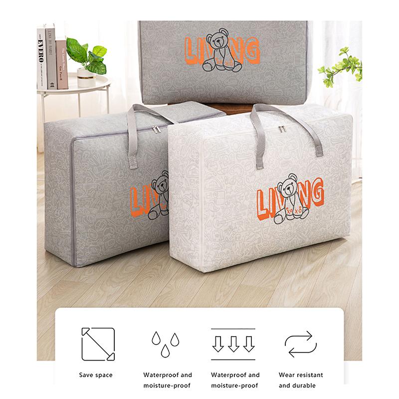 Bear Pattern Clothing And Quilt Storage Bag Non-Woven Fabric Thickened Bedroom Storage Travel Moving Bag