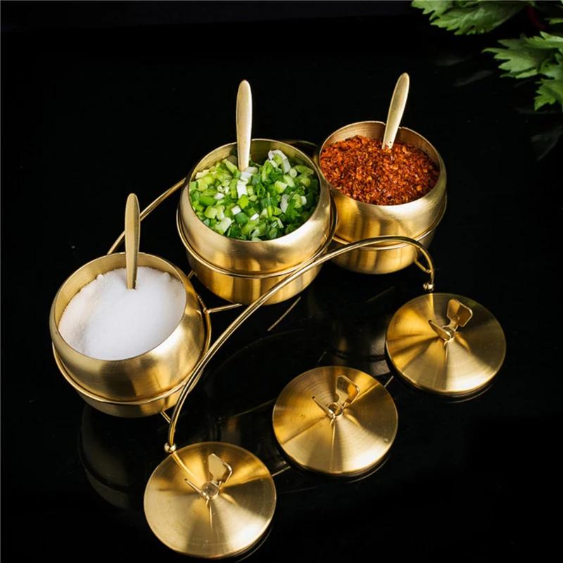 Stainless Steel Seasoning Box Salt Pot Suit Seasoning Bottle Ingredient Box Nordic Style Household Sugar Cup Seasoning Pot