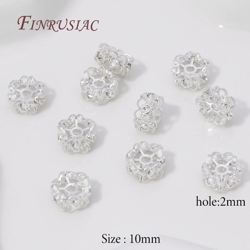 2/4/6pcs 18K Gold Plated Round Flower Beads with Zircon,Metal Separator Beads,Decorative Beads DIY Bracelets Jewelry Accessories