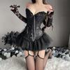 Women Devil Cosplay Lingerie Bandage Vest Miniskirt Stockings Gloves Set Anime Underwear Lace Tight Top White Angel Black Demon Roleplay Costumes