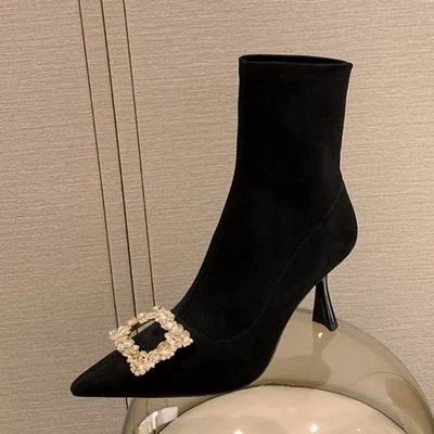 Bottines à talons aiguilles et élastiques pour femme, chaussures de soirée tendance, légères, sexy, strass