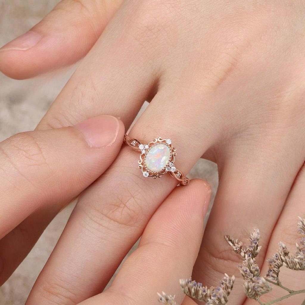 Sanjie Rose Gold Opal Ring: Exquisite Ladies' European & American Fashion Jewelry
