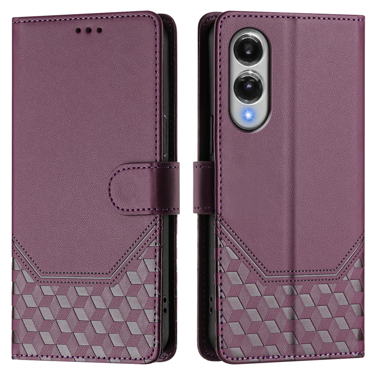 

Для Samsung Galaxy S25 Edge Чохол з тисненням у вигляді стільників, Шкіряний чохол для телефону з захистом RFID та ремінцем Dark Purple