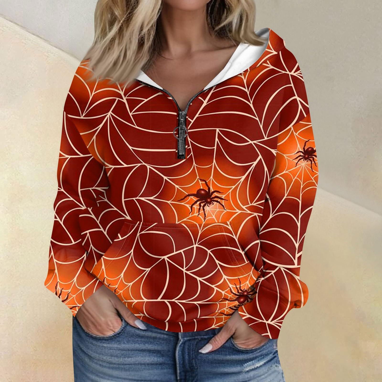 

Жіночий худі з довгим рукавом, кишенею, вільного крою, напівзастібкою-блискавкою, з принтом на Хелловін XL жовтий