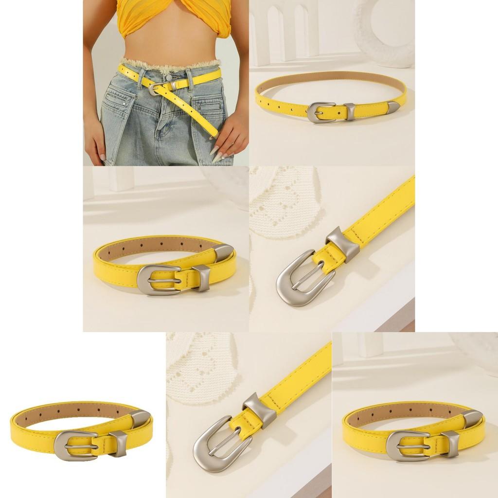 Simple Solid Color Metal Buckle Decoration Women Casual Belt For Denim Outfits