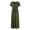 Women's Sexy V Neck Wrap Waist Maxi Dress A Line Side Slit Solid Color Casual Summer Long Dress Comfortable Sleeve Fashion