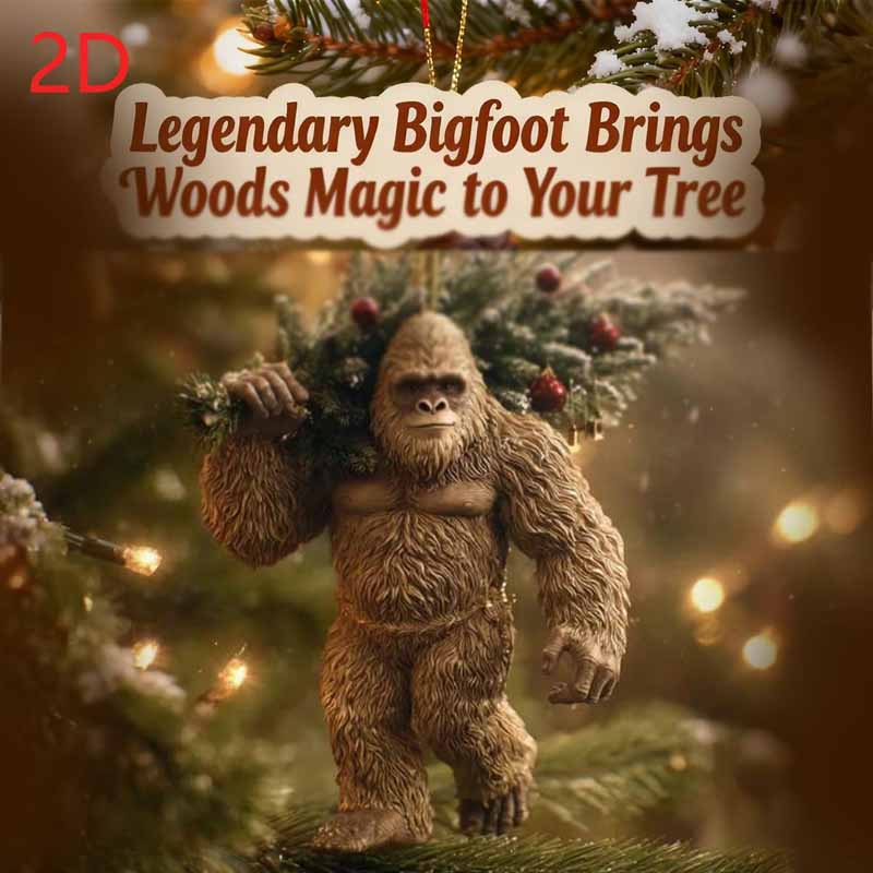 2D Flat  Bigfoot Christmas Acrylic Ornament - Fun Christmas Tree Yeti Decoration