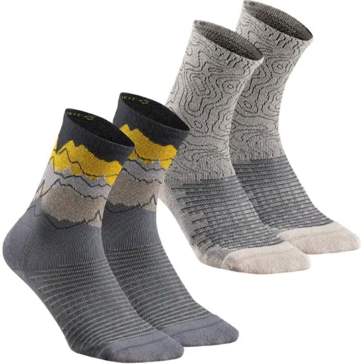 

DECATHLON Hike 100 Comfortable, Breathable and Dry High Socks Unisex Pair Tar Putty 43-46