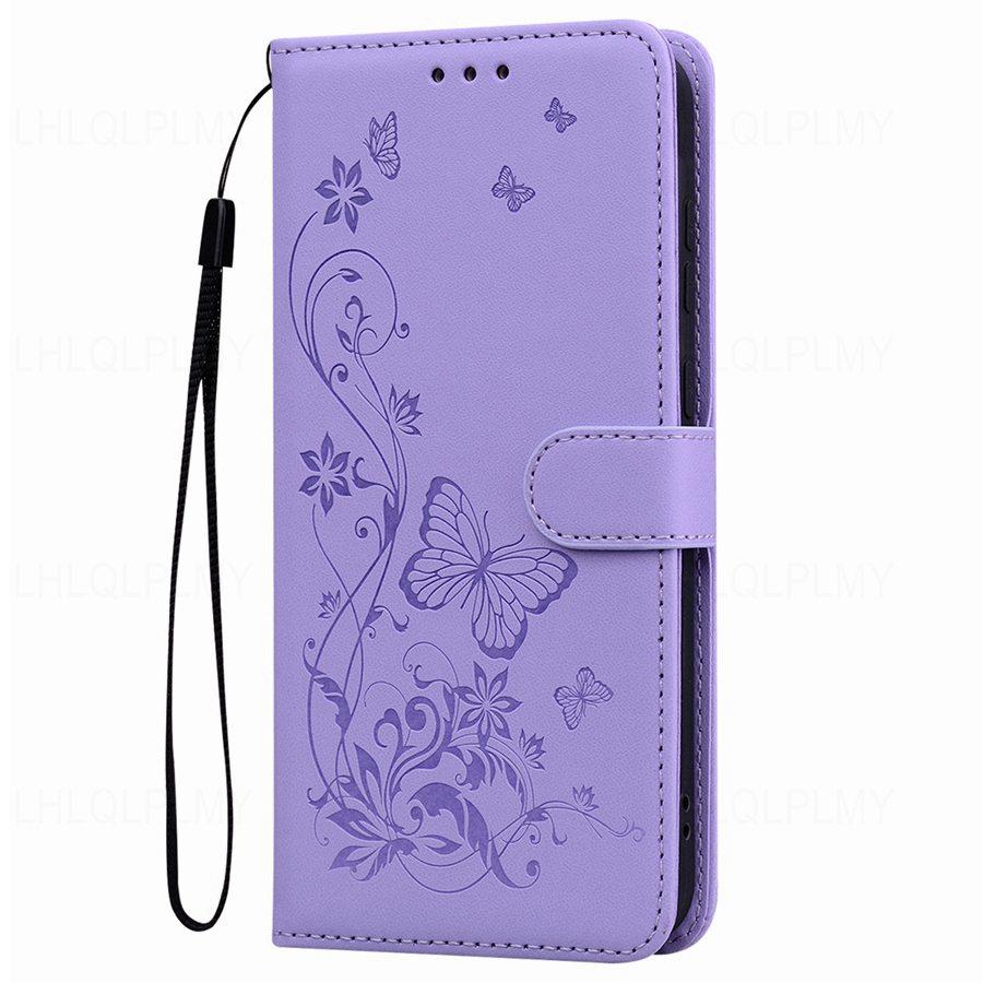 Sommerfugl Lær Flip Telefonveske For Samsung Galaxy A36 A56 5G A26 A16 Honor X9C X7C Xiaomi Redmi Note 13 14 Pro Stropp Lommebok Bok Kortspor Deksel