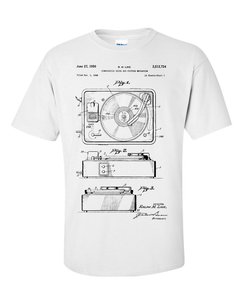 Record Player Patent T Shirt Turntable Blueprint Vinyl Record Gift Shirt 2XL