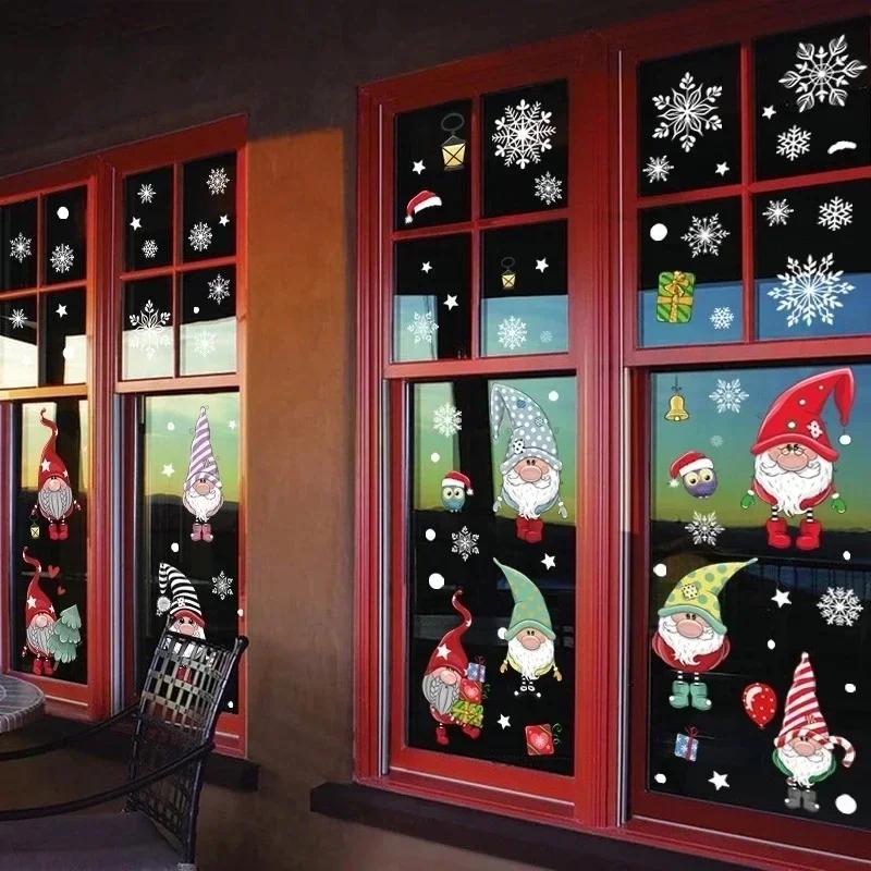 Christmas Day Decorative Decal Santa Claus Snowflake Adhesive Free Stick Window Glass Double Sided Visible Static Sticker