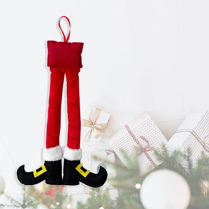 Christmas Striped Red Elf Leg Hanging Tree Ornament Christmas Elf Foot Clip Leg Decoration Car Door Hanging Elf Leg Decoration
