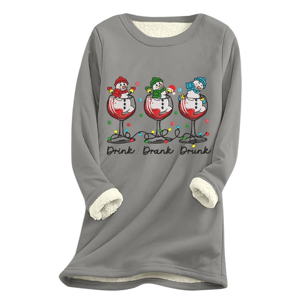 Women's Christmas Print Thick Plush Lambswool Warm Long Top