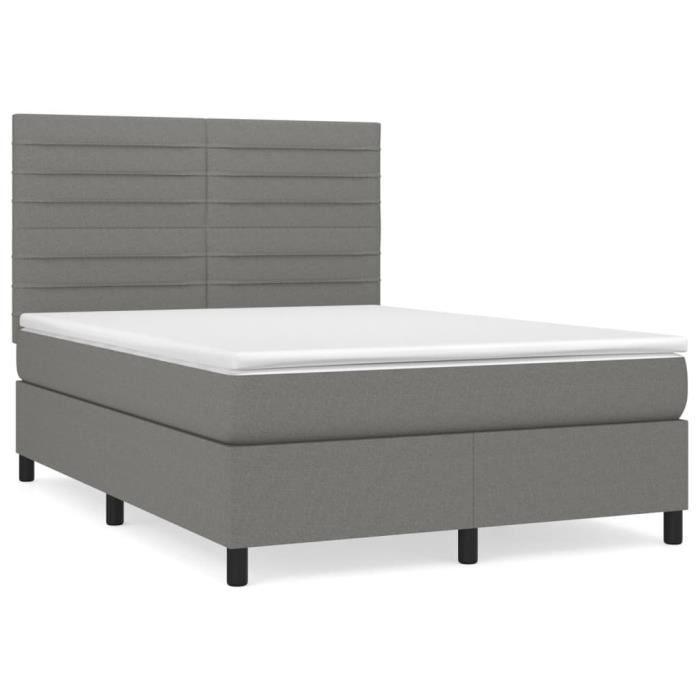 3141850 vidaXL Lit à sommier tapissier avec matelas Gris foncé 140x190cm Tissu