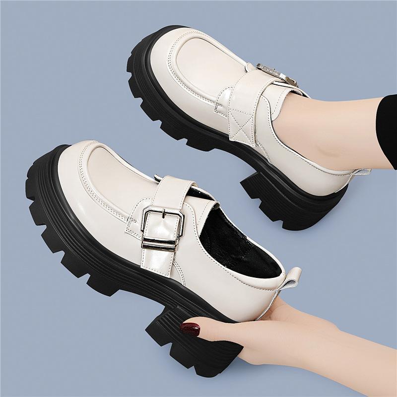 Korean Version of Platform Leather Loafers Women's Spring and Summer New Versatile Small Height Increase with Skirt Small Leather Shoes