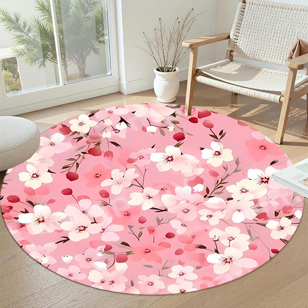 Flower Round Floor Rug Perfect for Kitchen Dormitory Entryway Study room Anti-slip Round Rug Office home decor Birthday Christmas Gift