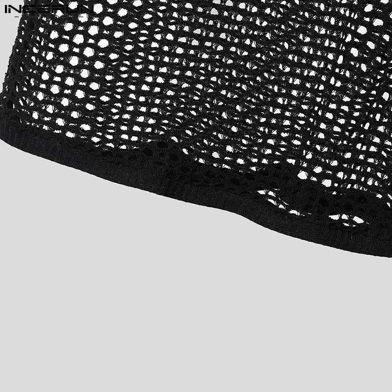 INCERUN Herren Kurzarm Hohl Durchsichtig Strand Freizeit T-Shirts Tops