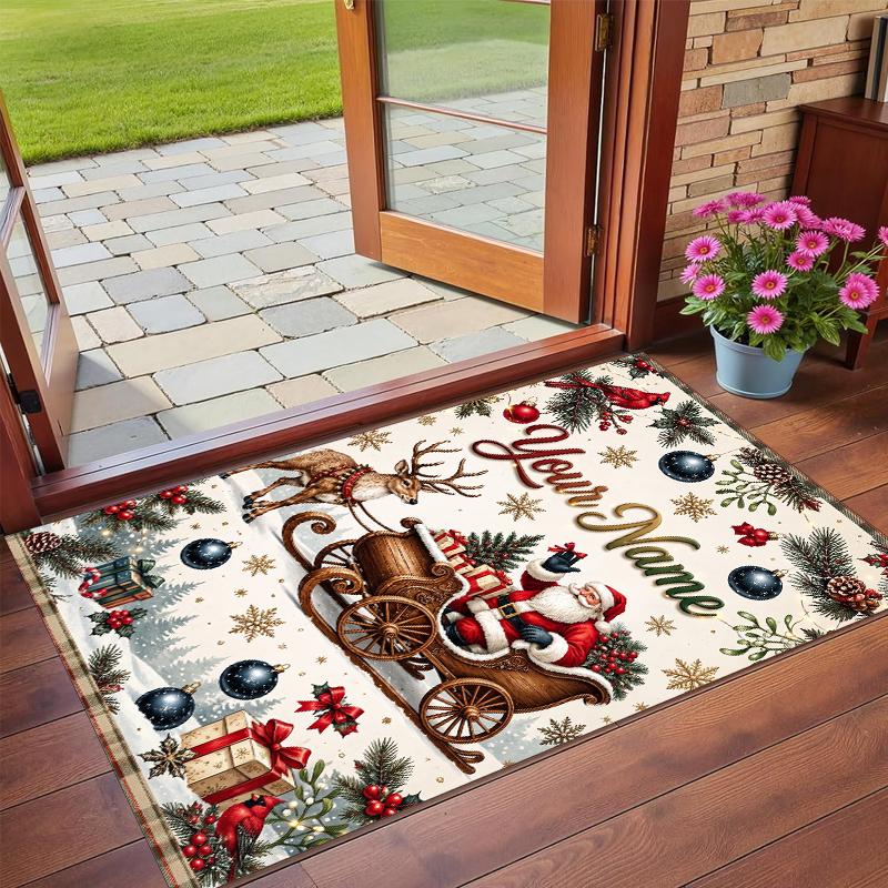 Tapis Carré Personnalisé avec Nom Imprimé de Noël Tapis de Sol Doux Antidérapant Pour Chambre à Coucher Cadeau de Fête