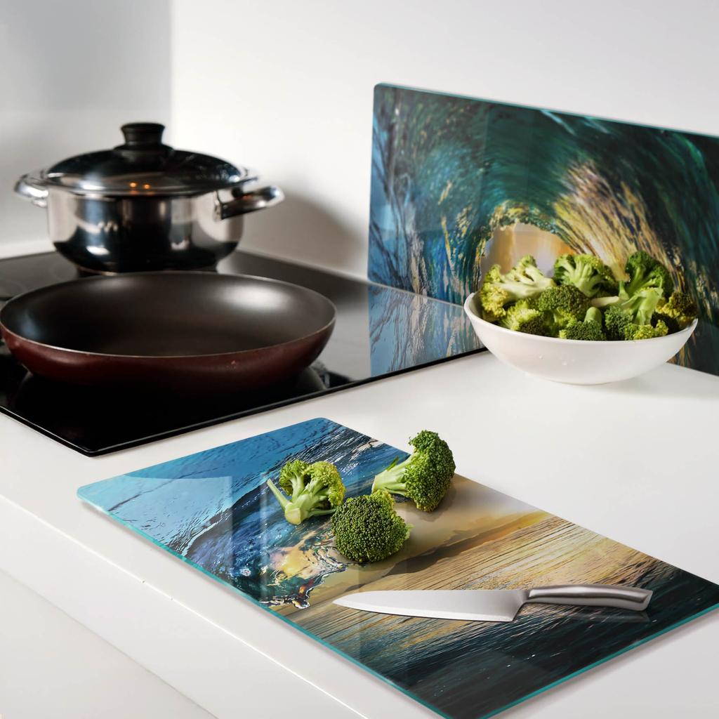 Set of Two Decorative Glass Kitchen Boards Ocean Wave 2x30x52 Cm