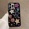 Korean Lovely Colorful Stars Phone Case For iPhone 11 12 13 14 15 16 Pro Max Plus XR X XS 7 8 Plus SE2 Glossy Black Soft Cover