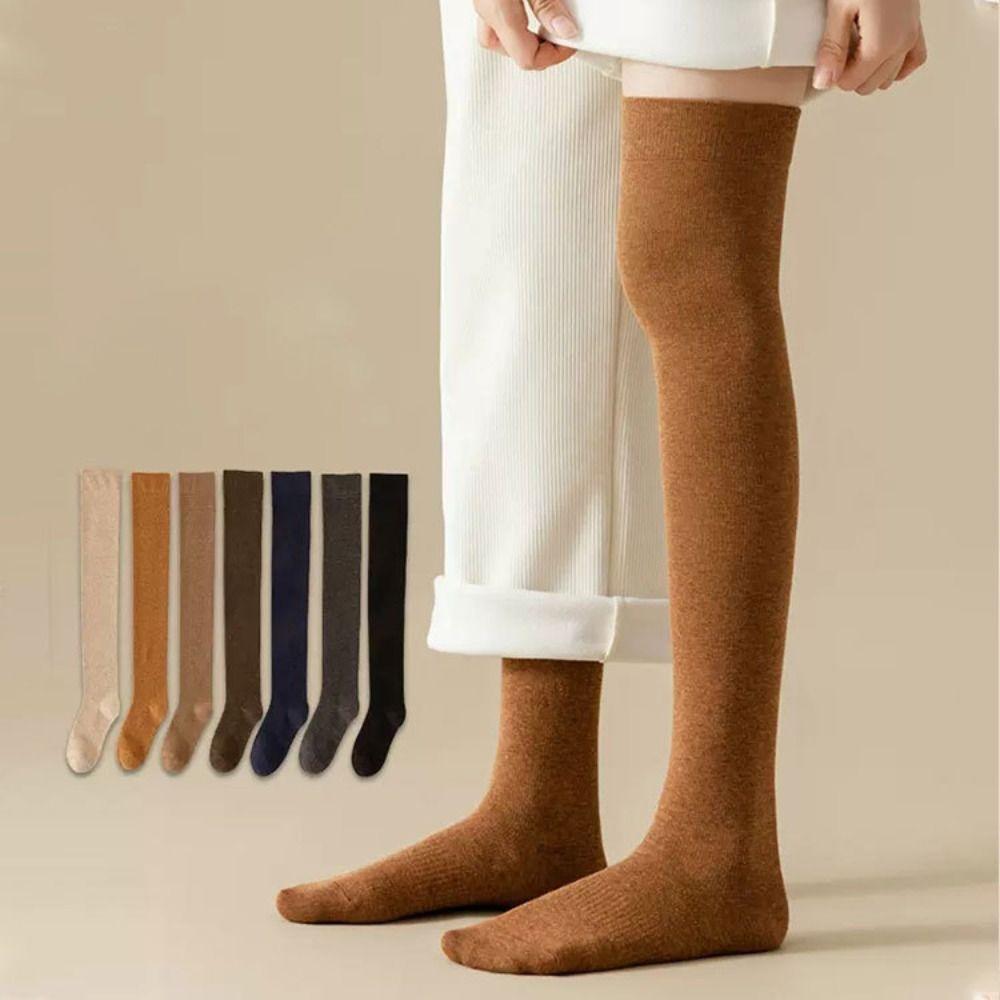 Thicken Women Stockings Solid Color Over Knee Compression Socks  Autumn and Winter