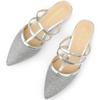 Allegra K Women's Silver Pointed Toe Mules with Low Heels, Size 26.0cm, T-Strap Flats