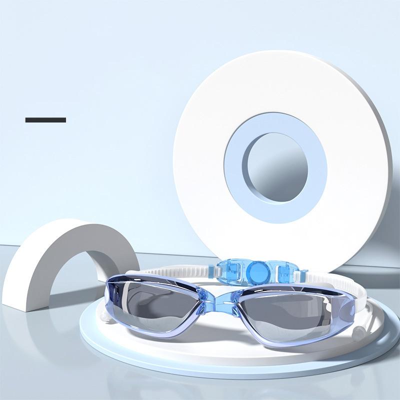 -1.5~-8.0 Adult Myopia Swimming Goggles Waterproof Anti-fog HD Transparent Electroplated Large Frame With Earplugs