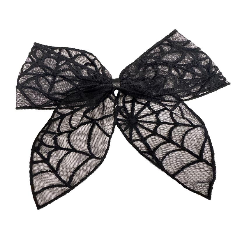 Black Bow Hair Clips Bat Embroidery Lace Tulle Veil Gothic Hairpins Spooky Halloween Cosplay Hair Accessories For Women Girls