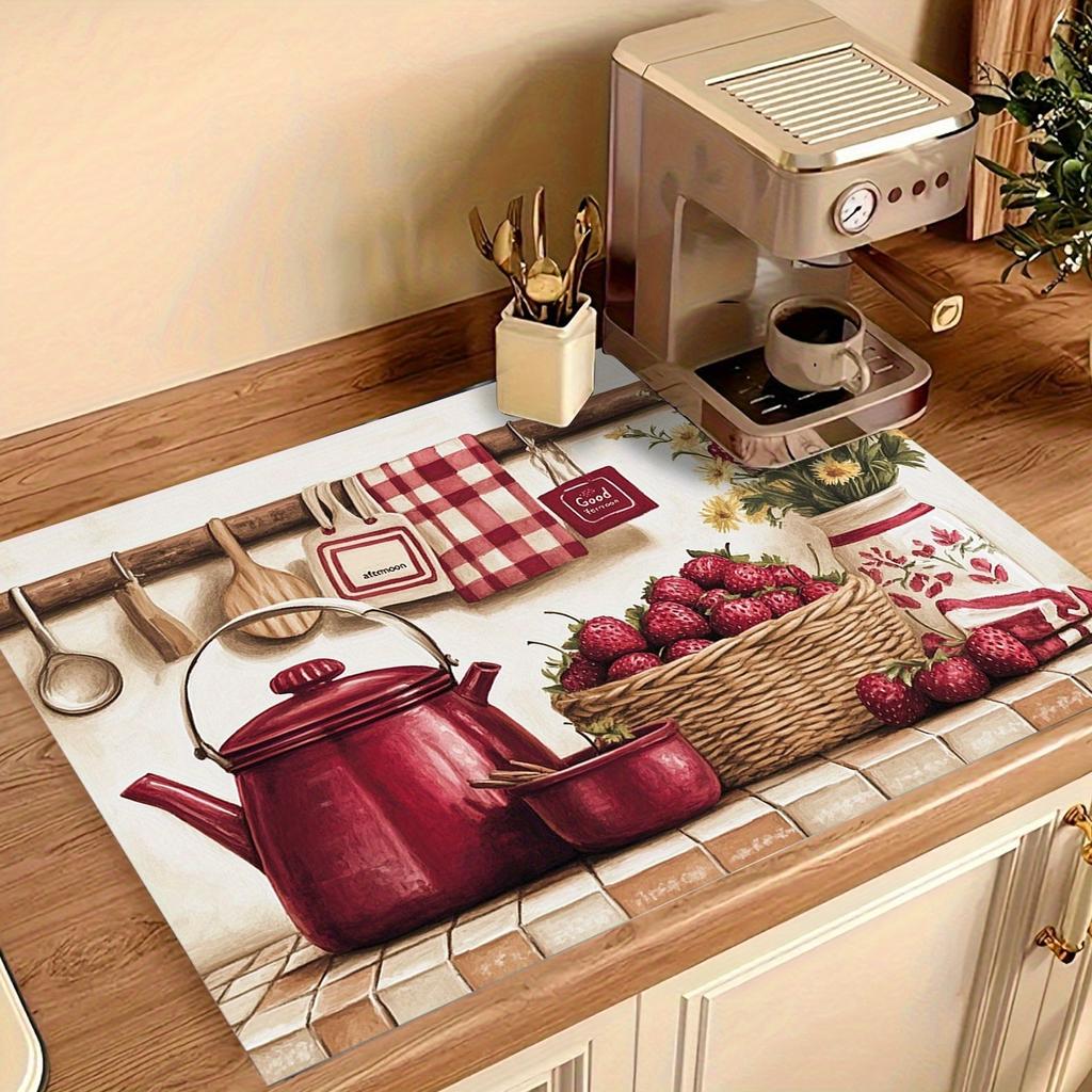 1Pcs Rubber Drying Mat With  Decorative Panel For Coffee Shop Restaurant Kitchen Carpet Tableware Durable Diatom Mud Table Mat Pet Mat Coffeeware