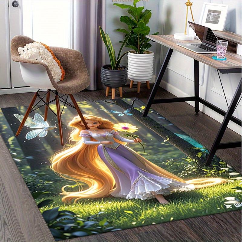 3D Printed Princess,Forest,Butterflies Anti-Slip Rug - Machine Washable Office Rug for Living Room, Bedroom, Office - Multiple Sizes