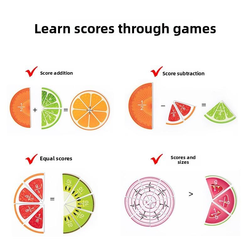 Kids Fruit Educational Fraction Board For Early Childhood Math Skills Building