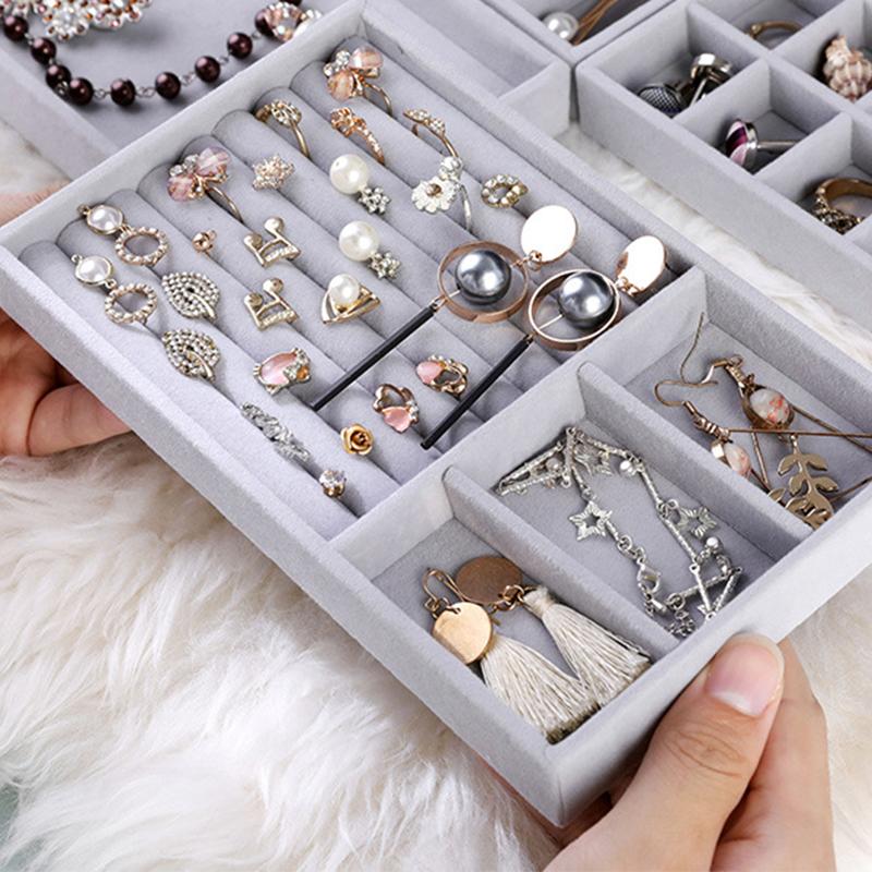 Samt Schmuck Lagerung Tablett Ring Halskette Display Box Unterstützung