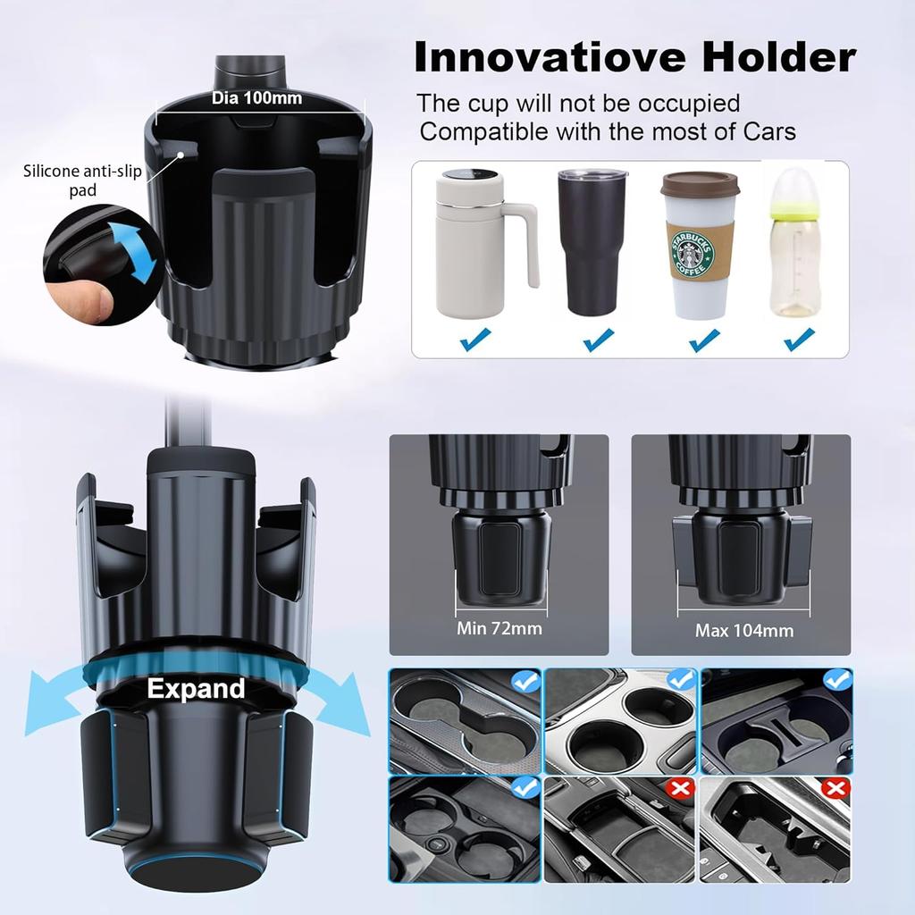 Cup Holder Phone Holder for Car Bottle Available Cup Holder Phone Mount Cradle with 360 Degree Long Arm for iPhone Galaxy Google 4 To 7in