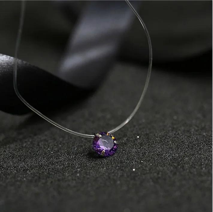 5 Colors Dazzling Zircon Necklace Invisible Transparent Fishing Line Simple Pendant Necklace Jewelry For Women Pearl Jewelry