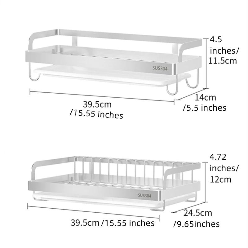Dish Drying Rack 304 Stainless Steel Wall Mounted Kitchen Organizer Drain Holder Plate Storage Shelf Sink Drainer Cutlery Box