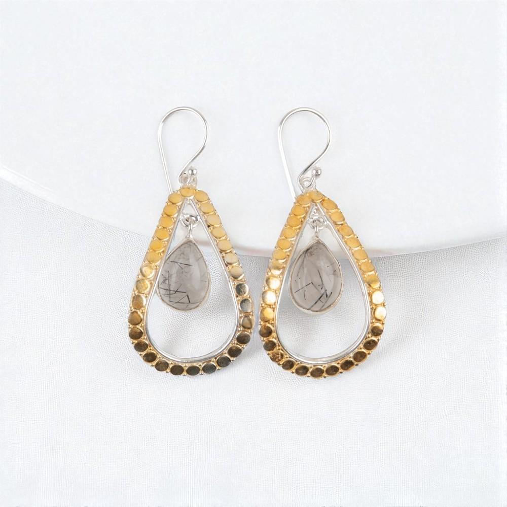 

Rare Black Rutile Gemstone 925 Sterling Silver Jewelry Handmade Earrings 2.27 EE-82-20