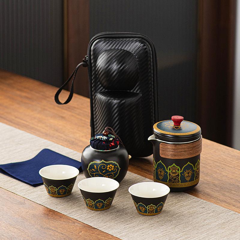 Travel tea set Portable Kung Fu tea set Small set Outdoor teapot Kuaike cup Mid-Autumn Festival gift box