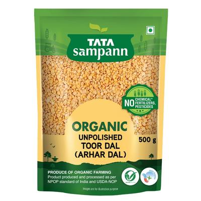 TATA Sampann Organic Unpolished Toor Dal Arhar Dal 500 G Protein Rich Natural Pulses For Healthy Meals