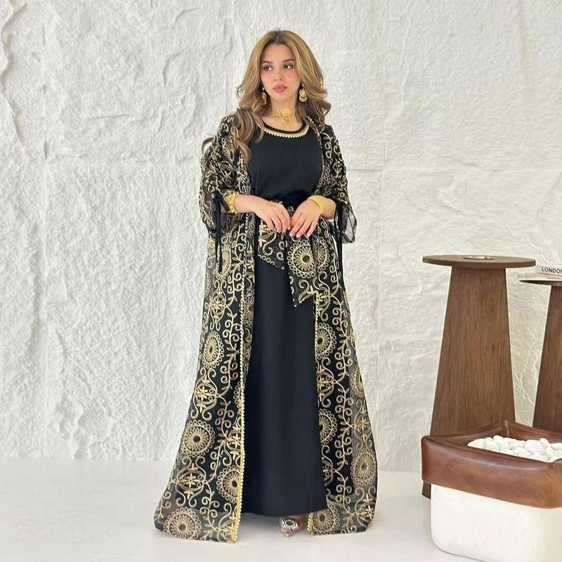 Middle East Saudi Embroidery Robe Dress Two-piece Set Embroidered Dress Two-Piece Set