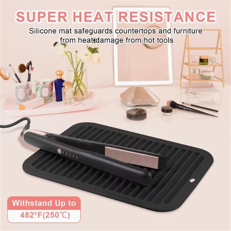 BEPAN Heat Resistant Silicone Mat Pad for Hair Curling Iron Non-Slip Hair Straightener Pad with Thick Wave Texture and Hanging Holes