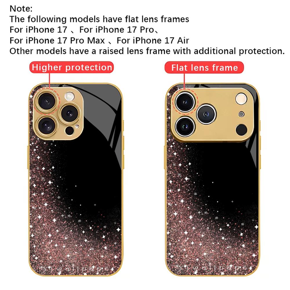 gold dust Exquisite Bestseller Phone Case Electroplated Glass PhoneCase for iPhone 17 16 15 14 13 12 11pm Pro Plus tablet case