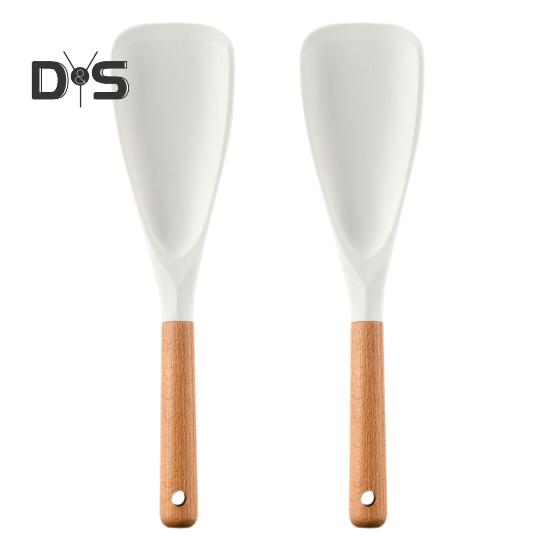 

Силиконовая кухонная ложка для антипригарной посуды, деревянная ручка без бисфенола А, термостойкая лопатка для смешивания и соскабливания 2pcs